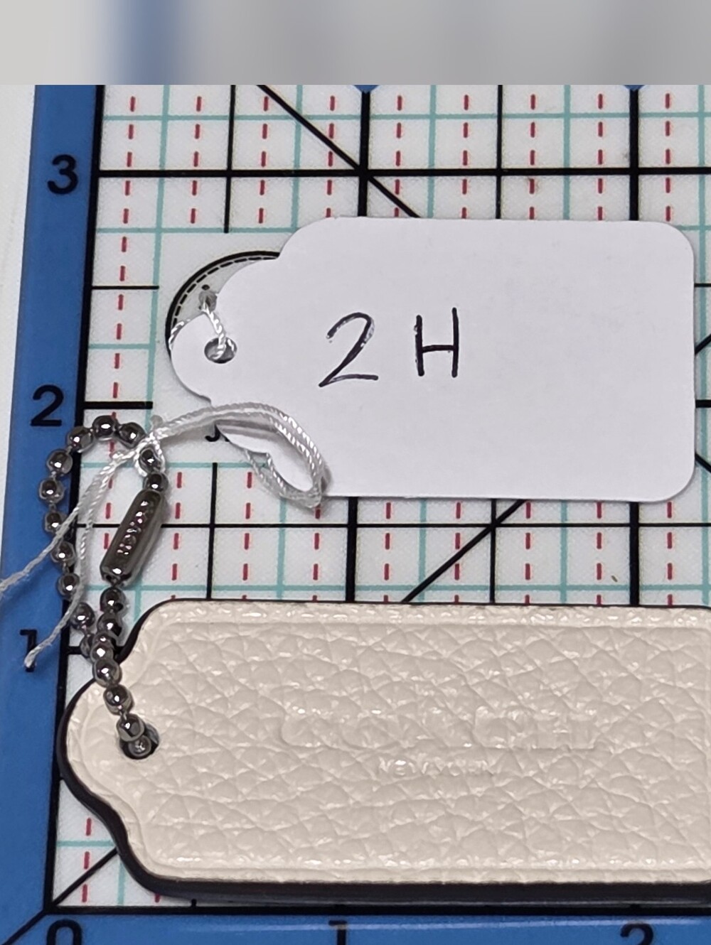 Cream Leather Coach Bag Tag - Pebbled Rectangle
